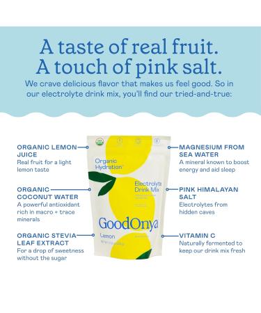 GOODONYA Organic Hydration Electrolyte Drink Mix, Certified Organic Hydration Powder, Non-GMO, Biochecked Glyphosate Free, Low Sugar, Lemonade Flavor, No Artificial Flavors, 42 Servings 42 Servings (Pack of 1) - Buy Online on GoSupps.com