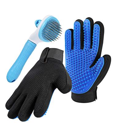 NIXIUKOL Cat Brush Pet Grooming Glove Brush Gentle Deshedding Glove with Self Cleaning Slicker Brush, Efficient Pet Hair Remover Massage Mitt