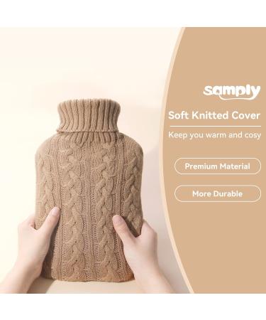Samply 2L Hot Water Bottle with Knitted Cover in Khaki - Stay Cozy & Warm - Buy Online on GoSupps.com