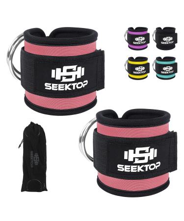 Seektop Ankle Strap for Cable Machine, Comfortable Padded Ankle Cuffs for Kickbacks, Glutes Workout & Lower Body Exercises, Adjustable Leg Ankle Straps for Women & Men Pink Pair