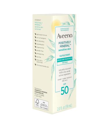 Aveeno Positively Mineral SPF 50 Face Sunscreen, Travel-Size 2 oz (Pack of 2) - Buy Online on GoSupps.com