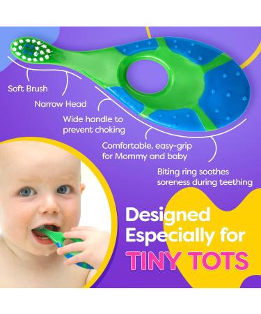 Trueocity Baby Toddler Toothbrush 4 Pack - Soft Bristles Teething Finger Handle Toothbrushes for 0-2 Years - BPA Free - Training First Set - Blue Green Orange - Buy Online on GoSupps.com