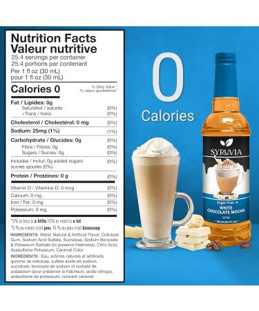 Syruvia Sugar-Free White Chocolate Mocha Coffee Syrup - 25.4 fl oz Premium Coffee Flavoring Syrup - 0 Calorie- Kosher Coffee Syrups Gluten Free Perfect for Drinks Soda Shakes Desserts and More. - Buy Online on GoSupps.com