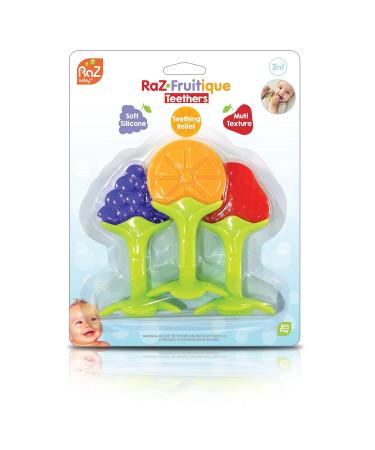 RaZbaby Infant & Baby Massager Teether Toy 3-Pack - Fruit-Shaped Multi-Texture Teethers | Soothes Sore Gums, BPA-Free Silicone, Hands-Free & Freezable | Safe for Babies 3M - Buy Online on GoSupps.com
