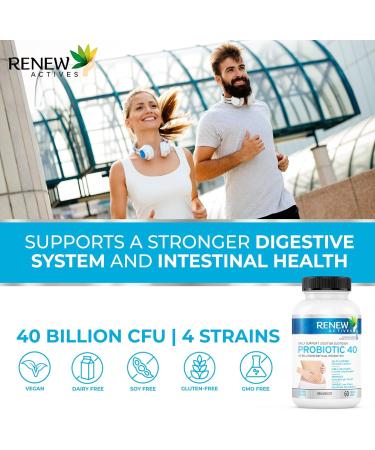 Renew Actives Double Strength Probiotic: High Potency Probiotic 40 Billion CFU - Probiotics for Men and Women for Digestive Health & Favourable Gut Flora - Daily Support for Both Men and Women. Probiotic 40 Supplement - 60 Capsules (2 Packs) 60 Count (Pac - Buy Online on GoSupps.com
