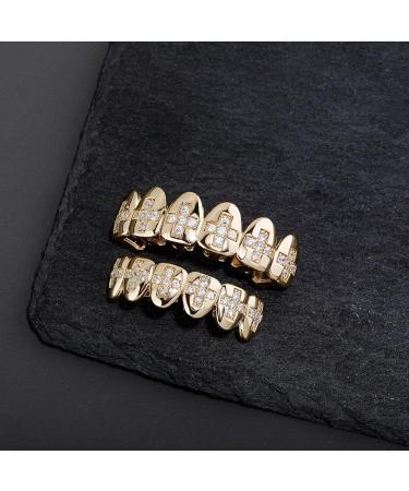 Men's Personalised Big Gold Teeth Grillz Patchwork Braces with Iced Out Round Zirconium Halloween Cosplay Party Tooth Rapper Gift for Women Men - Buy Online on GoSupps.com