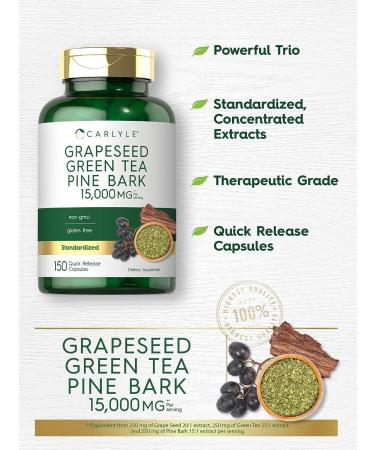 Carlyle Grapeseed Green Tea Pine Bark Capsules | 15,000mg | 150 Count | Non-GMO & Gluten-Free - Buy Online on GoSupps.com