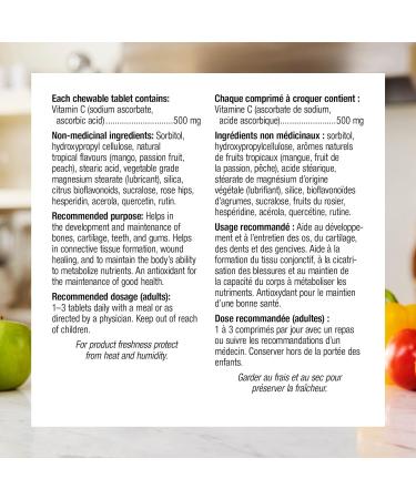 Webber Naturals Vitamin C Chewable 500 mg 300 Tropical Breeze Flavour Tablets For Bones Teeth Immune and Antioxidant Health 300 count (Pack of 1) - Buy Online on GoSupps.com