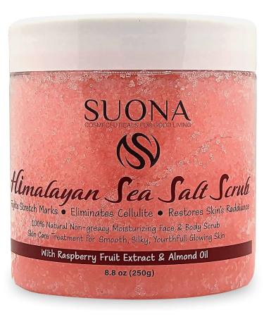 Himalayan Salt Body Scrub   Non-greasy Formula - Sweet Almond Oil and Raspberry Extract - Exfoliating Salt Scrub to Exfoliate & Moisturize Skin  Deep Cleansing  8.8 oz