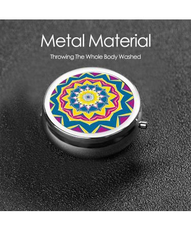 Geometric Round Floral Pattern Portable Metal Pill Box 3-Compartment Travel Essential for Small Pills - Buy Online on GoSupps.com