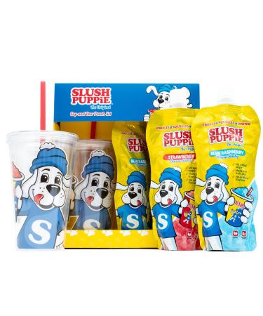 Slush Puppie Gift Set - Cup & Duo Slush Puppy Pouches 1x SLUSH PUPPiE Blue Raspberry Pouch 1x SLUSH PUPPiE Strawberry Pouch SLUSH PUPPiE Branded Reusable Cup & Straw Slushy Christmas Gifts