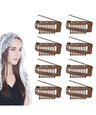 Luwrvc Chunni Clips with Safety Pins 12Pcs Teeth Strong Dupatta Clips with Safety Pin Easy to Use with Dupatta Hijab & Tikka Setting (8 Pack Brown)