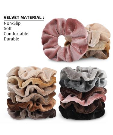 12 Pcs Neutral Velvet Hair Scrunchies - Elastic Hair Ties for Women & Girls | 12 Colors - Buy Online on GoSupps.com