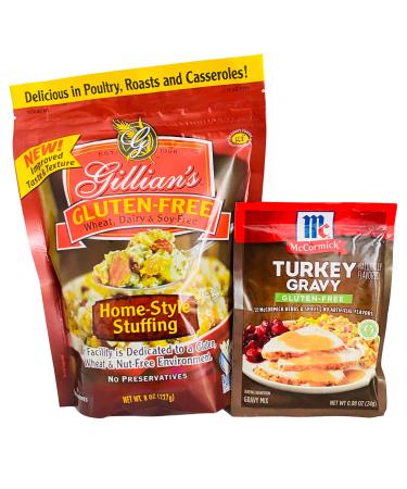 Mccormick's Gluten Free Turkey Gravy Mix with Gillian's Home Style Stuffing Mix Bundle for Thanksgiving Dinner
