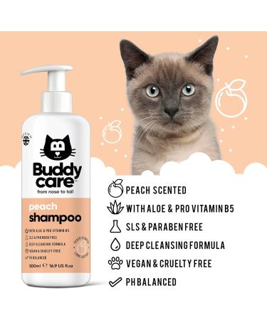 Buddycare Peach Cat Shampoo - 500ml - Deep Cleansing Shampoo for Cats - Fruity Scented - With Aloe Vera and B5 - Buy Online on GoSupps.com
