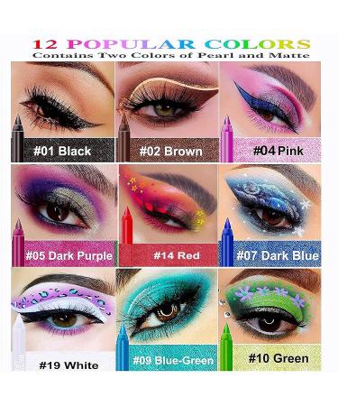 Geruicee 12 Colors Glitter Eyeliner Pen Set - Waterproof & Long-Lasting Professional Eye Makeup for Women - Buy Online on GoSupps.com