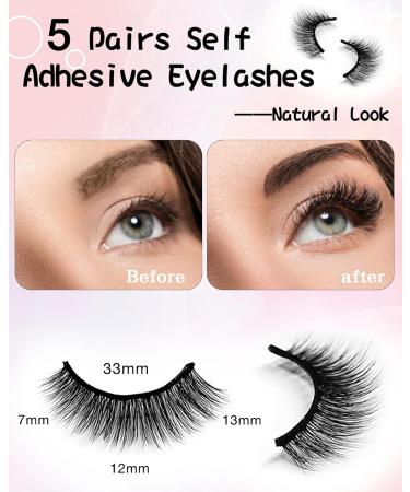 5 Pairs Self Adhesive Eyelashes - Reusable Natural Look Waterproof No Glue Lashes for Women - Perfect Gift for Beginners - Buy Online on GoSupps.com