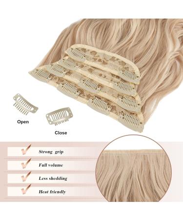 Feshfen Clip-In Hair Extensions - 4PC Synthetic Wavy Honeyblond & Platinum Blonde - 50cm Women's Hair Upgrade - Buy Online on GoSupps.com