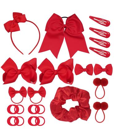 45Pcs Red School Girls Hair Accessories Kit Red Bow Headband Hair Clips Ponytail Holder Bow Hair Barrettes Hair Accessories for Girl Birthday Gift