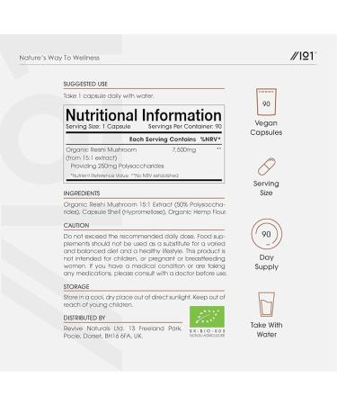 Organic Red Reishi Extract 7500mg | High Potency 250mg Polysaccharides - 15:1 Mushroom Extract | 90 Vegan Capsules - Buy Online on GoSupps.com