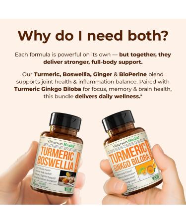 Boswellia Turmeric Curcumin Supplement + Turmeric Ginkgo Biloba Bundle Natural Turmeric Supplement for Focus Memory Joint & Brain Health with Ginger Root Curcuma Black pepper & Organic Tumeric - Buy Online on GoSupps.com