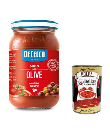 Italian Gourmet E.R. De Cecco Sugo con Olive (3-pack of tomato sauce with olives) + 200g of Italian pasta + 400g of Italian Gourmet Polpa