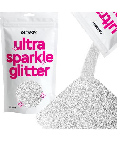 Hemway Silver Ultrafine/Extra Fine Glitter 100g 3.5oz Cosmetic Safe 1/128" .008" 0.2mm Silver Ultrafine - 100g