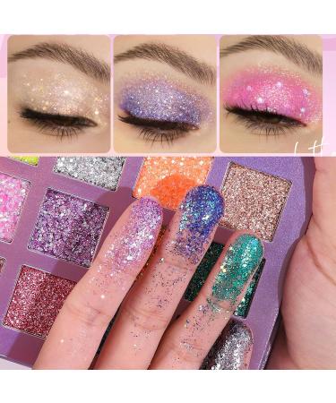 Rechoo 15 Color Glitter Eyeshadow Palette | Sparkling & Shimmering Makeup for Festivals | Colorful Sequins & Chunky Glitter Gel - Buy Online on GoSupps.com