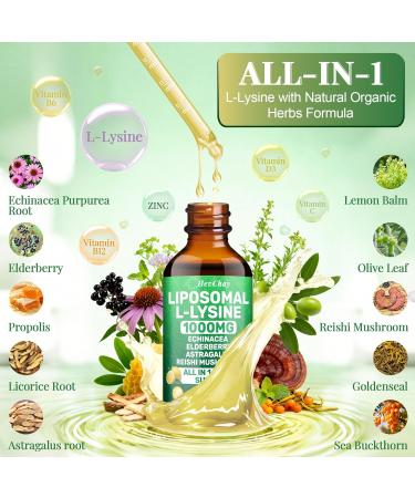 Liposomal L-lysine 1000MG Liquid Drops L-Lysine Supplements for Kids and Adults All-in-1 Essential Amino Acid with Vitamin C B6 D3 B12 & Zinc for Collagen Lip skin & Immune Support 1 Pack 2 Fl Oz (Pack of 1) - Buy Online on GoSupps.com