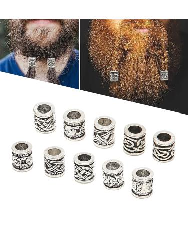 10Pcs Viking Beard Beads & Compass Pendant Set for Men - DIY Bracelet Jewelry Pendants - Norse Dreadlock Hair Tube Beads - Buy Online on GoSupps.com
