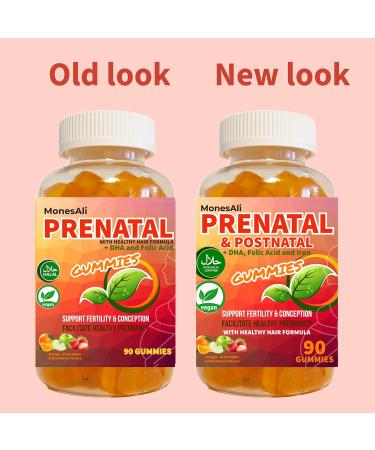 Prenatal Gummies for Women Vitamins| & Postnatal | Vegan Halal Gelatin Free | with Folate Iron & Biotin | Supports Pregnancy Postpartum Energy & Hair Health Orange & Strawberry 90 Count (Pack of 1) - Buy Online on GoSupps.com