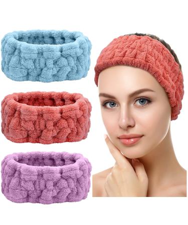 3 Pieces Spa Facial Headband for Makeup and Washing Face Women Spa Yoga Sports Shower Facial Head Band Elastic Head Wrap for Girls and Women (Red Blue Purple) - Buy Online on GoSupps.com