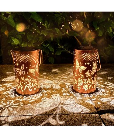 Hummingbird Solar Lantern Lights Outdoor Hanging Metal Decor Lanterns-Waterproof LED Decorative Light for Garden Patio Yard Lawn Backyard Front Porch as Gifts for Mom Grandma Women (Butterfly 2)