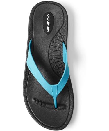 OKABASHI Women's Breeze Flip Flop (Black/Turquoise) | Comfortable Arch Support | Slip-Resistant Waterproof Footwear | Sustainably Made in the USA - International Shipping Available - Buy Online on GoSupps.com