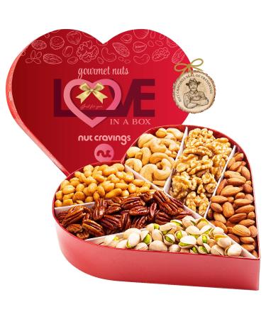 Love in A Box Gourmet Nuts Gift Basket, Heart Shaped Arrangment (6 Assortments, 2 LB) Healthy Food Bouquet Platter, Birthday Care Package, Kosher Snack Tray for Adults Men Women Ultimate - 2 LB Assortment