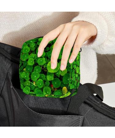Shop Clover Lucky Green Floral Sanitary Napkin Bag - Portable Menstrual Cup Pocket with Zipper for Women & Teens - International Shipping Available - Buy Online on GoSupps.com