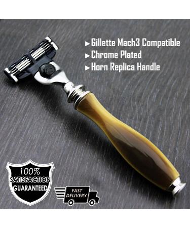 Men's Triple Edge Shaving Razor - Horn Replica Handle | Grooming Essentials Gift for Him - Shop Now - Buy Online on GoSupps.com
