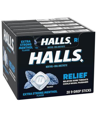 Halls Cough and Throat Relief Extra Strong Menthol Cough Drops 20 Sticks of 9 (180 Total Drops) - Buy Online on GoSupps.com