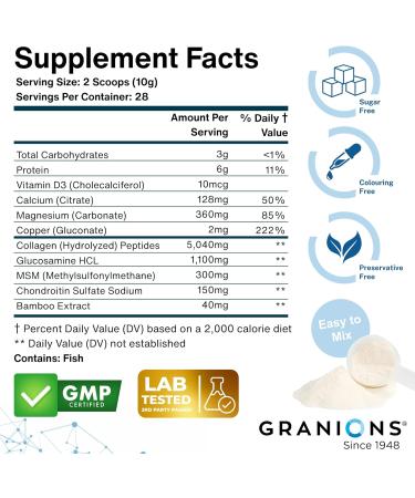 Granions Glucosamine Chondroitin MSM Powder Joint Supplements for Men and Women Chondrosteo Hydrolyzed Marine Collagen Peptides Essential Vitamins Minerals Nutritional Complex - Berry - 10 Oz - Buy Online on GoSupps.com