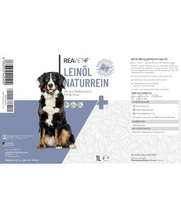 Reavet Linseed Oil 1L | Cold-Pressed Omega 3 & 6 for Dogs Cats & Horses | BARF Additive - Buy Online on GoSupps.com