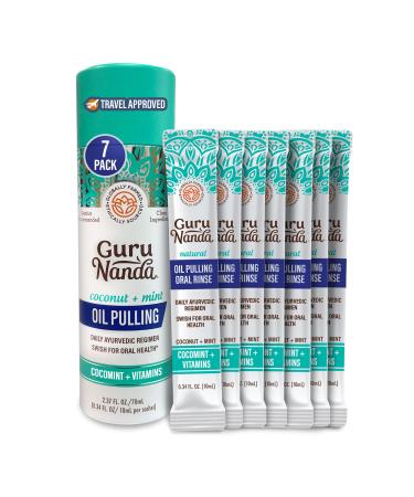 GuruNanda Travel Sachets Coconut Oil Pulling Fresh Breath Mouthwash 7 Essential Oils & Vitamins for Happy Teeth & Gums 7 Sachets 0.34 Fl Oz (Pack of 7)
