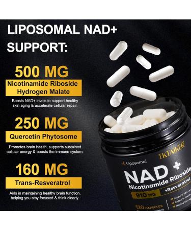 TKTALKER NAD Supplement 910MG Liposomal Nicotinamide Riboside with Resveratrol & Quercetin Anti-Aging Cellular Energy Mental Focus & Stamina & Healthy Women & Men 120 Capsules - Buy Online on GoSupps.com