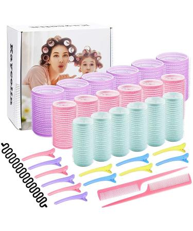 Rollers Hair Curlers for Long Hair, 33 Pcs Self Grip Hair Rollers Set, 25 mm, 30 mm, 44 mm Curling Rollers for Fine Thin Hair, Hair Styling Tools Rollers for Black Hair