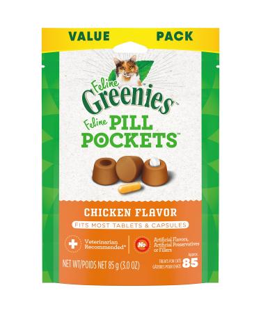 FELINE GREENIES Pill Pockets Natural Cat Treats, Chicken Flavor Chicken 3 Ounce (Pack of 1)