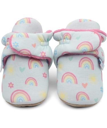 Dotty Fish Cotton Baby Booties | Suede Sole, Fleece Lining | Non-Slip Pram Shoes for Boys, Girls, Unisex | 12-18 Months Blue with Rainbows and Hearts - Buy Online on GoSupps.com