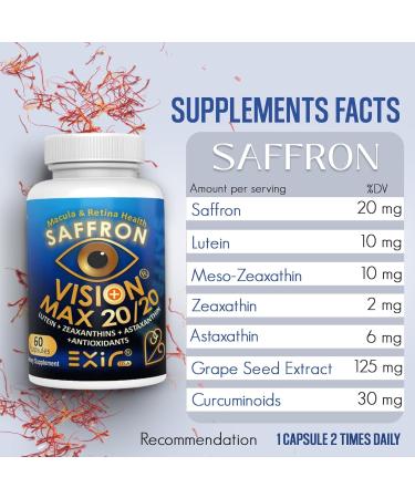 EXIR Eye Vitamin Supplement | Saffron, Curcumin, Astazanthin - Supports Eye Health, Visual Comfort & Focus, VM20-60 Capsules 60 Count (Pack of 1) - Buy Online on GoSupps.com