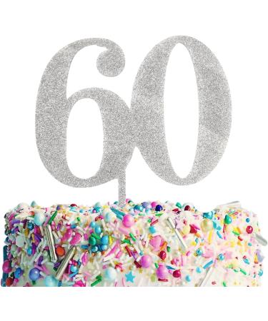Number 60 HAPPY BIRTHDAY Silver Glitter ACRYLIC Cake Topper - Buy Online on GoSupps.com