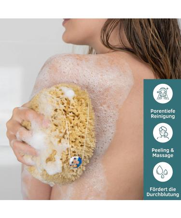 Tom & Pat Natural Bathing Sponge with Cordel | Premium Quality Shower & Peeling Sponge from Greece - Dermatest Rated Very Good (15-16 cm) - Buy Online on GoSupps.com