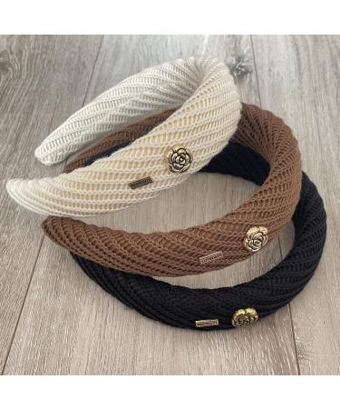 Padded Knitted Fashion Headbands for Women and Girls - Set of 3 | 30mm Wide Hairhoops Hair Accessories (Type B) - Buy Online on GoSupps.com