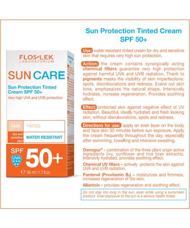 FLOSLEK Sun Protection Tinted Cream SPF 50+ | 50 ml | Masks Skin Imperfections: Stains Discoloration Redness | Intended for People of All Ages with Dry and Sensitive Skin | Manufactured in EU - Buy Online on GoSupps.com
